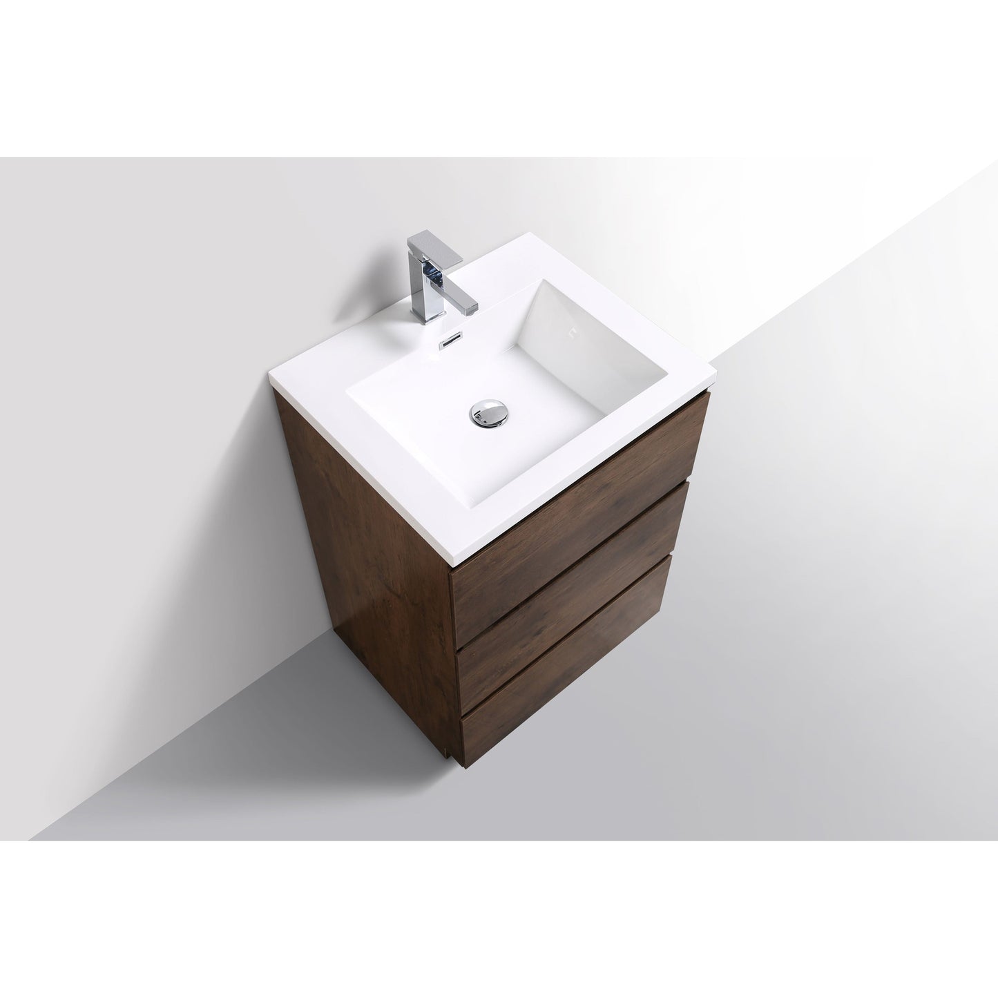 Moreno Bath Angeles 24" Rosewood Freestanding Vanity With Single Reinforced White Acrylic Sink