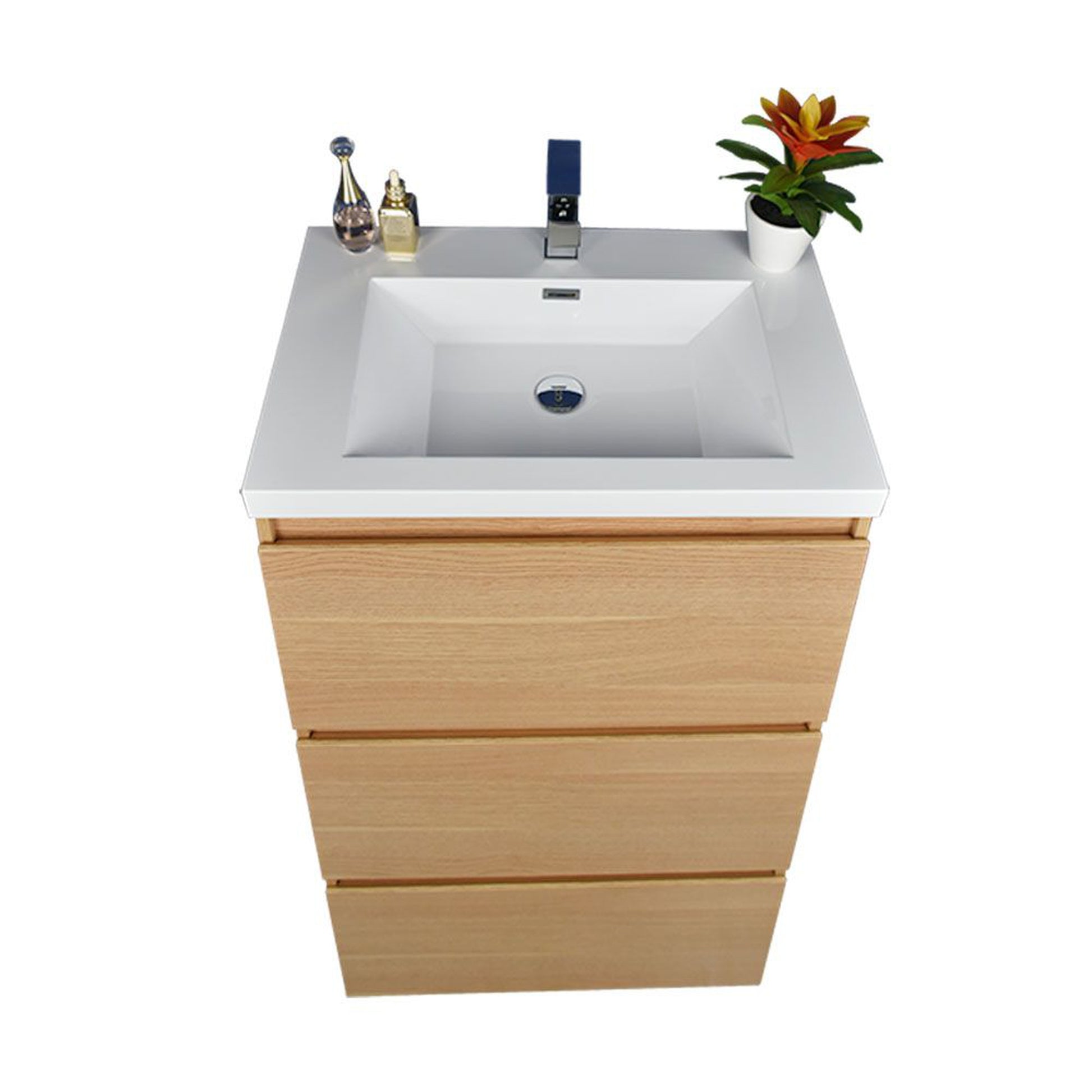 Moreno Bath Angeles 24" White Oak Freestanding Vanity With Single Reinforced White Acrylic Sink