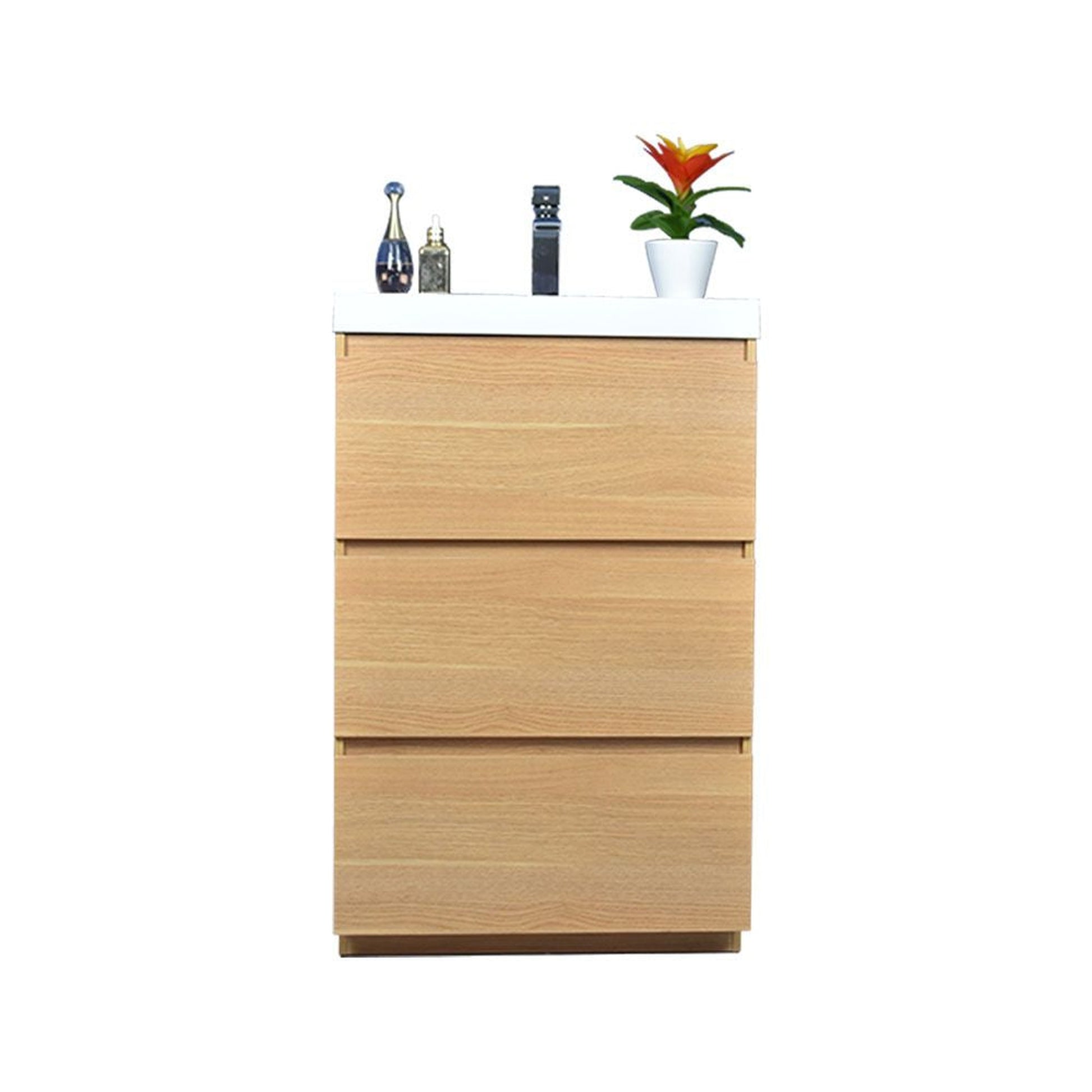 Moreno Bath Angeles 24" White Oak Freestanding Vanity With Single Reinforced White Acrylic Sink