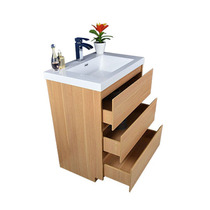 Moreno Bath Angeles 24" White Oak Freestanding Vanity With Single Reinforced White Acrylic Sink