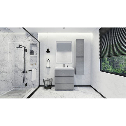 Moreno Bath Angeles 30" Cement Gray Freestanding Vanity With Single Reinforced White Acrylic Sink