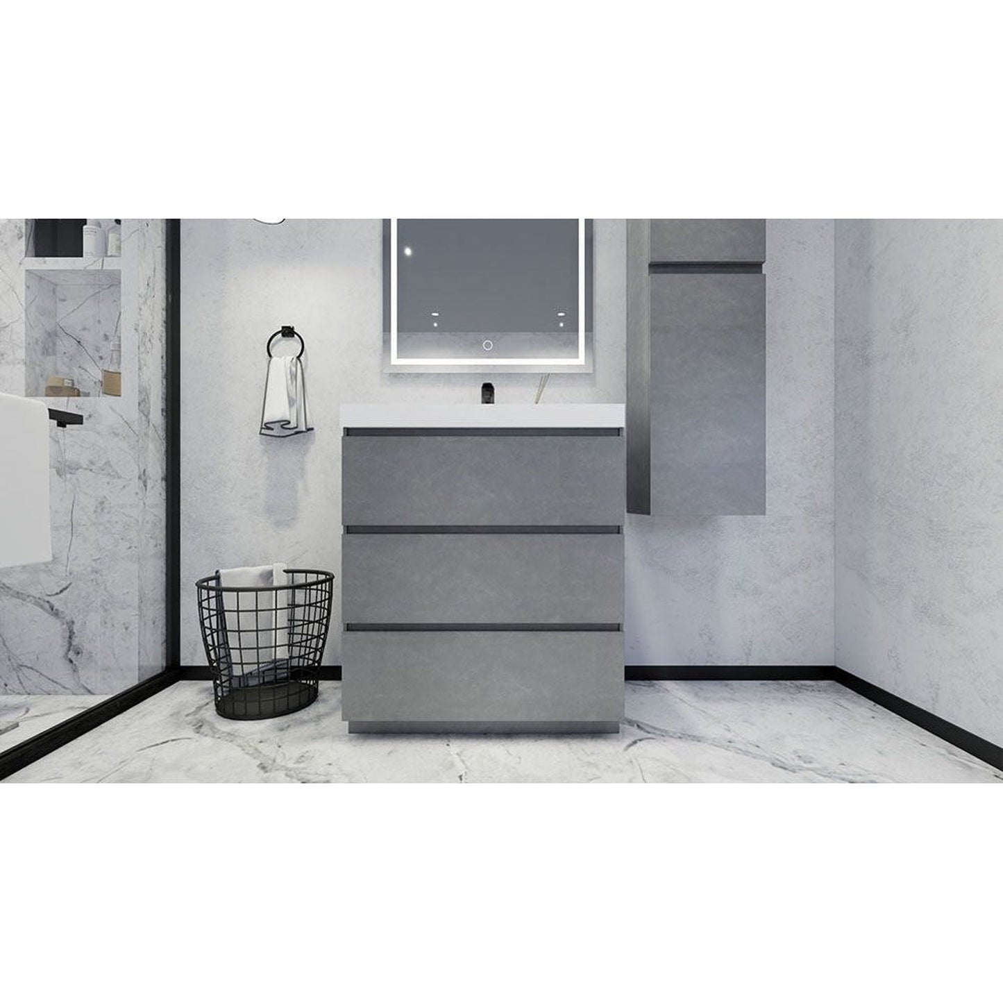 Moreno Bath Angeles 30" Cement Gray Freestanding Vanity With Single Reinforced White Acrylic Sink