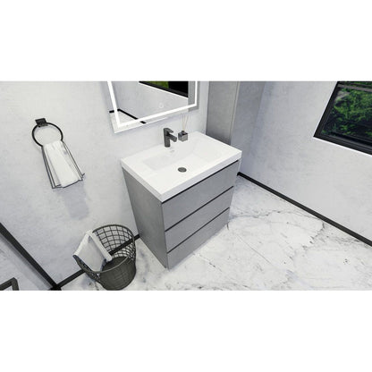 Moreno Bath Angeles 30" Cement Gray Freestanding Vanity With Single Reinforced White Acrylic Sink