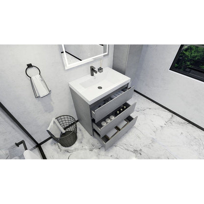 Moreno Bath Angeles 30" Cement Gray Freestanding Vanity With Single Reinforced White Acrylic Sink