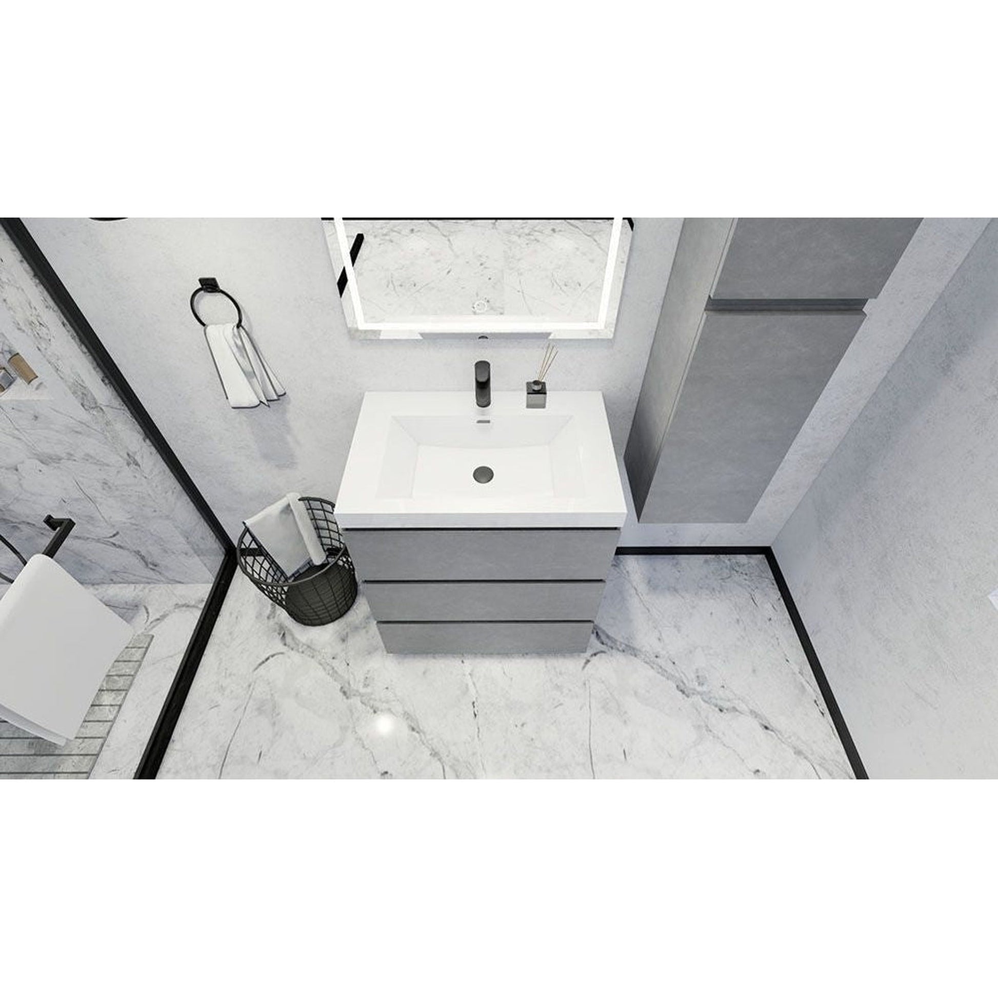 Moreno Bath Angeles 30" Cement Gray Freestanding Vanity With Single Reinforced White Acrylic Sink