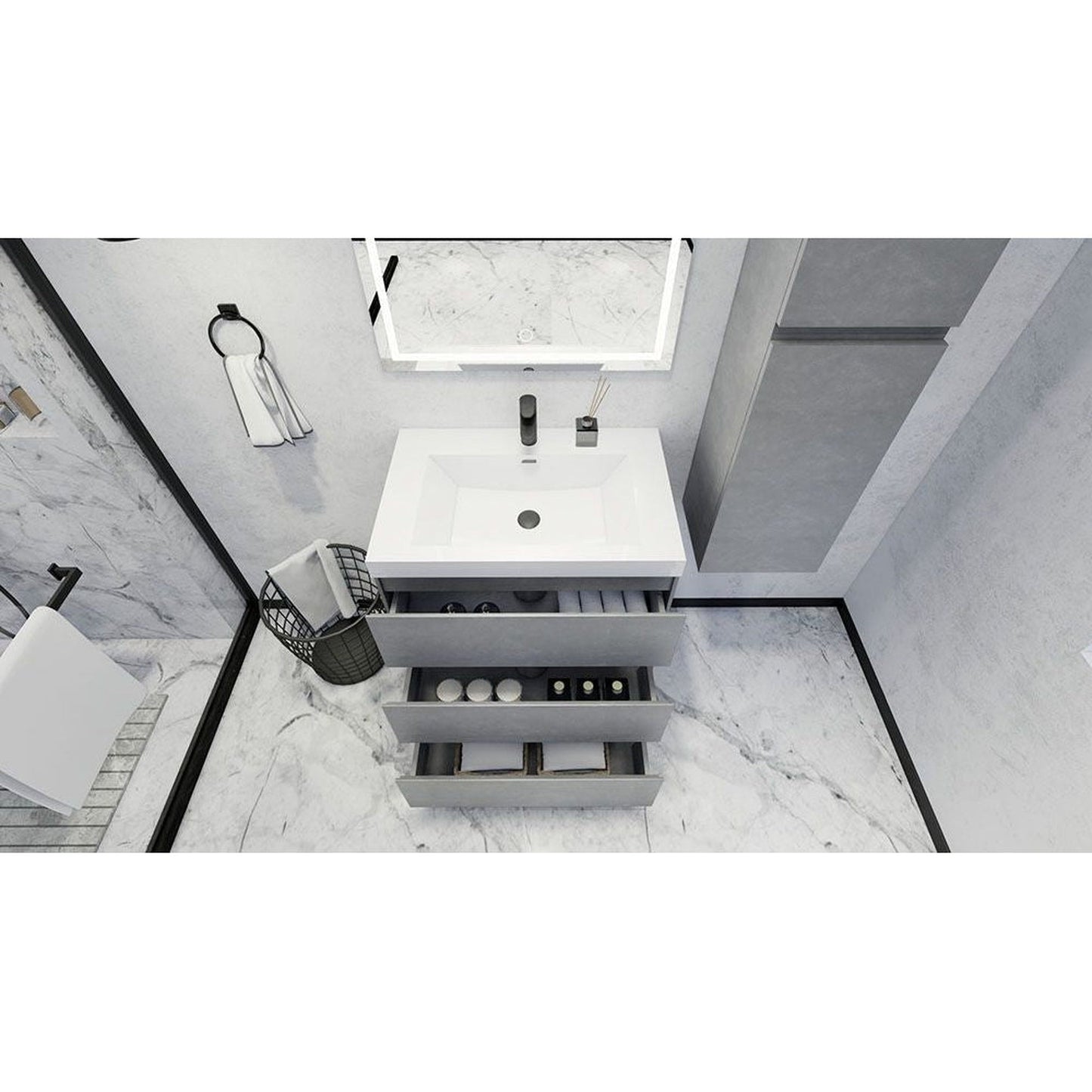 Moreno Bath Angeles 30" Cement Gray Freestanding Vanity With Single Reinforced White Acrylic Sink