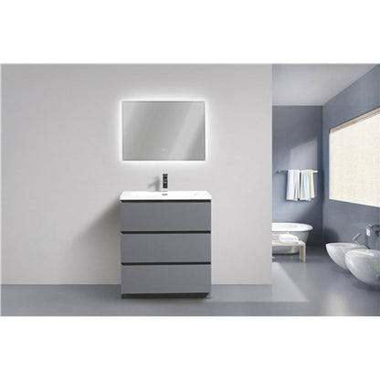 Moreno Bath Angeles 30" High Gloss Gray Freestanding Vanity With Single Reinforced White Acrylic Sink