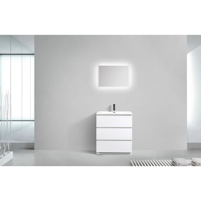Moreno Bath Angeles 30" High Gloss White Freestanding Vanity With Single Reinforced White Acrylic Sink
