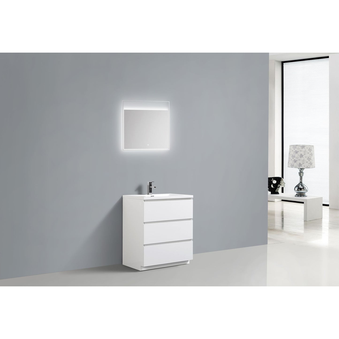 Moreno Bath Angeles 30" High Gloss White Freestanding Vanity With Single Reinforced White Acrylic Sink