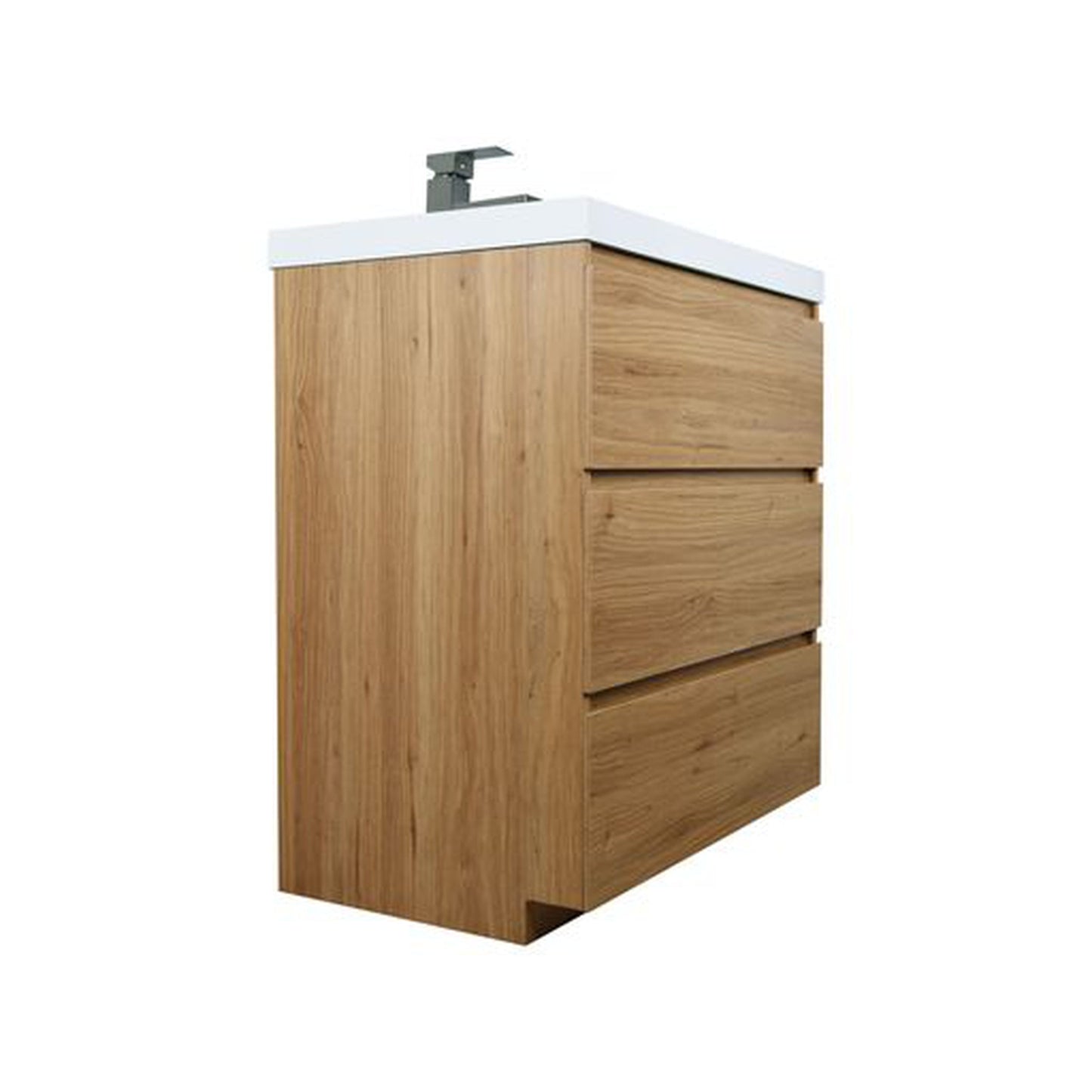 Moreno Bath Angeles 30" Nature Oak Freestanding Vanity With Single Reinforced White Acrylic Sink