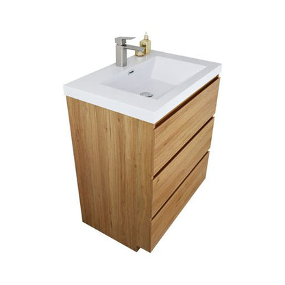 Moreno Bath Angeles 30" Nature Oak Freestanding Vanity With Single Reinforced White Acrylic Sink