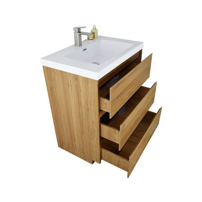 Moreno Bath Angeles 30" Nature Oak Freestanding Vanity With Single Reinforced White Acrylic Sink