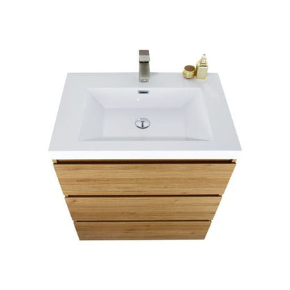 Moreno Bath Angeles 30" Nature Oak Freestanding Vanity With Single Reinforced White Acrylic Sink
