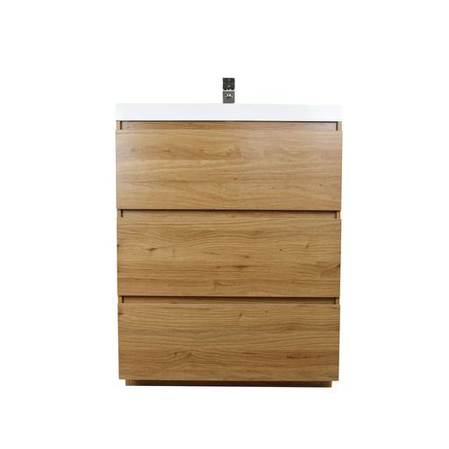 Moreno Bath Angeles 30" Nature Oak Freestanding Vanity With Single Reinforced White Acrylic Sink