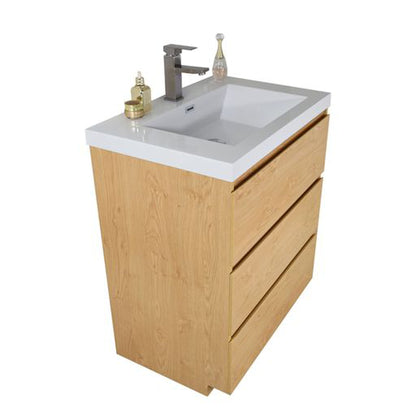 Moreno Bath Angeles 30" New England Oak Freestanding Vanity With Single Reinforced White Acrylic Sink