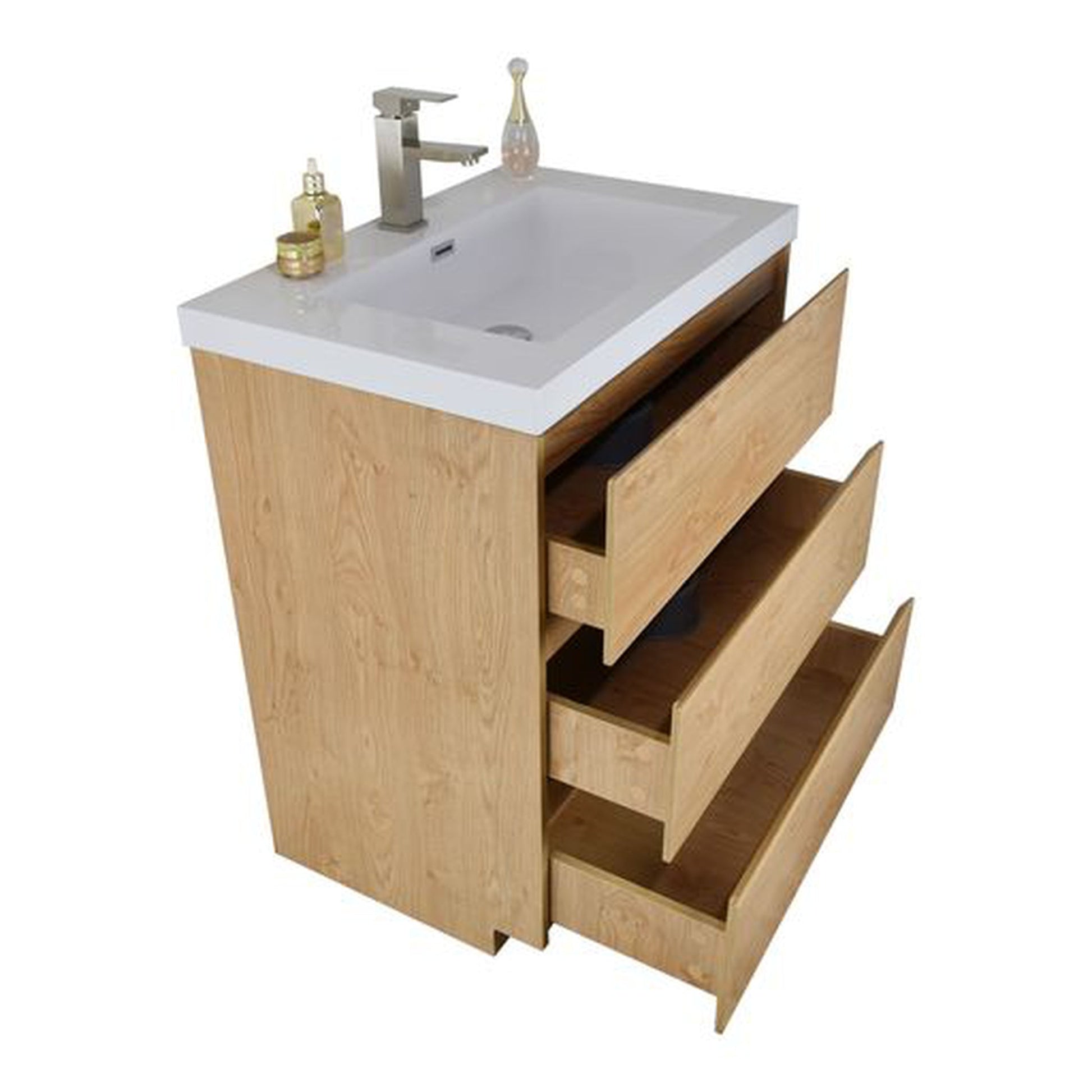 Moreno Bath Angeles 30" New England Oak Freestanding Vanity With Single Reinforced White Acrylic Sink
