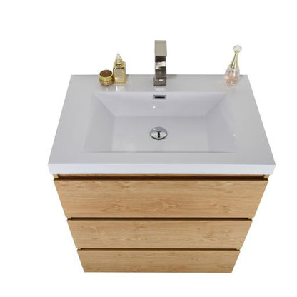 Moreno Bath Angeles 30" New England Oak Freestanding Vanity With Single Reinforced White Acrylic Sink