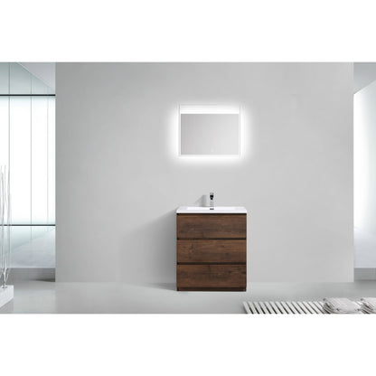 Moreno Bath Angeles 30" Rosewood Freestanding Vanity With Single Reinforced White Acrylic Sink