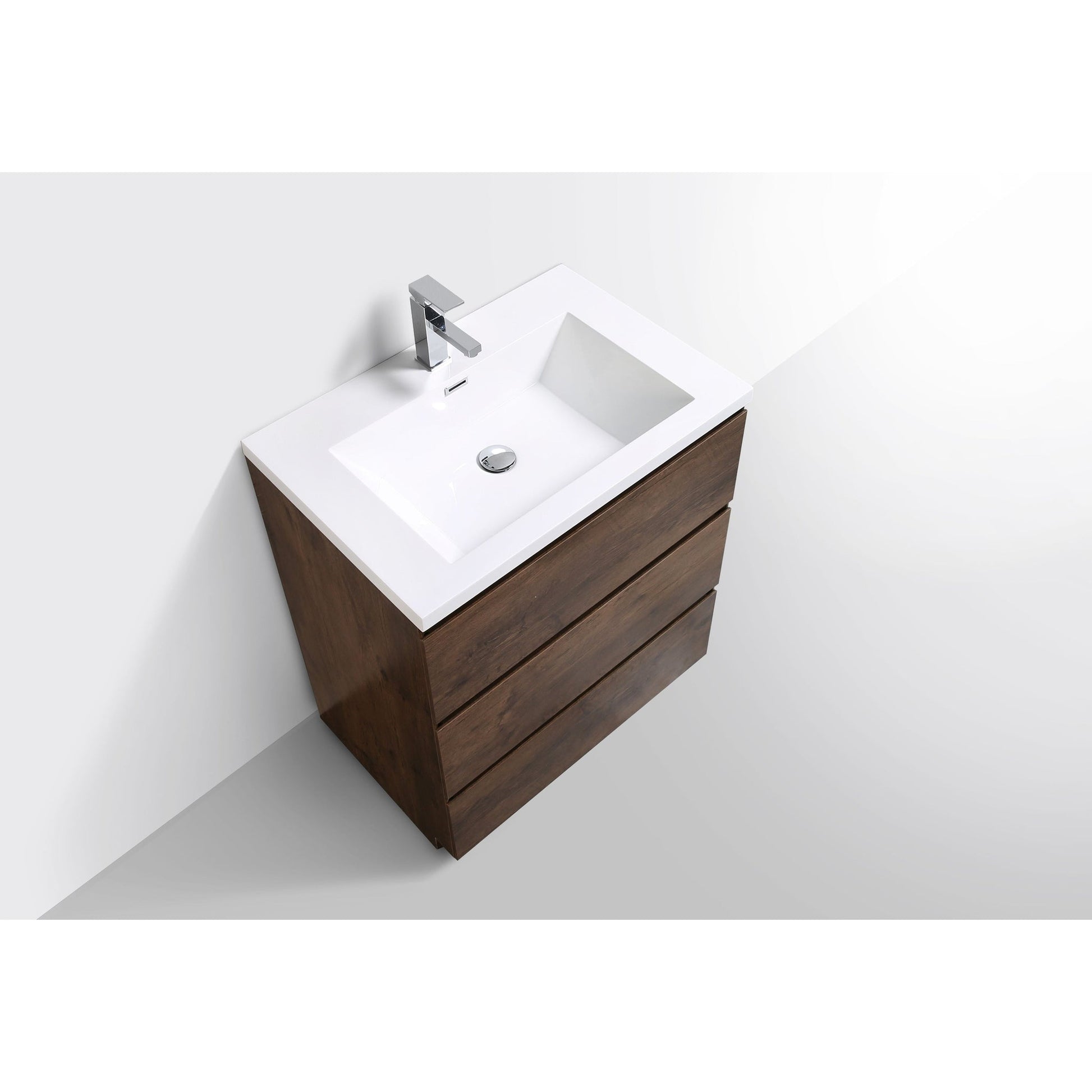 Moreno Bath Angeles 30" Rosewood Freestanding Vanity With Single Reinforced White Acrylic Sink