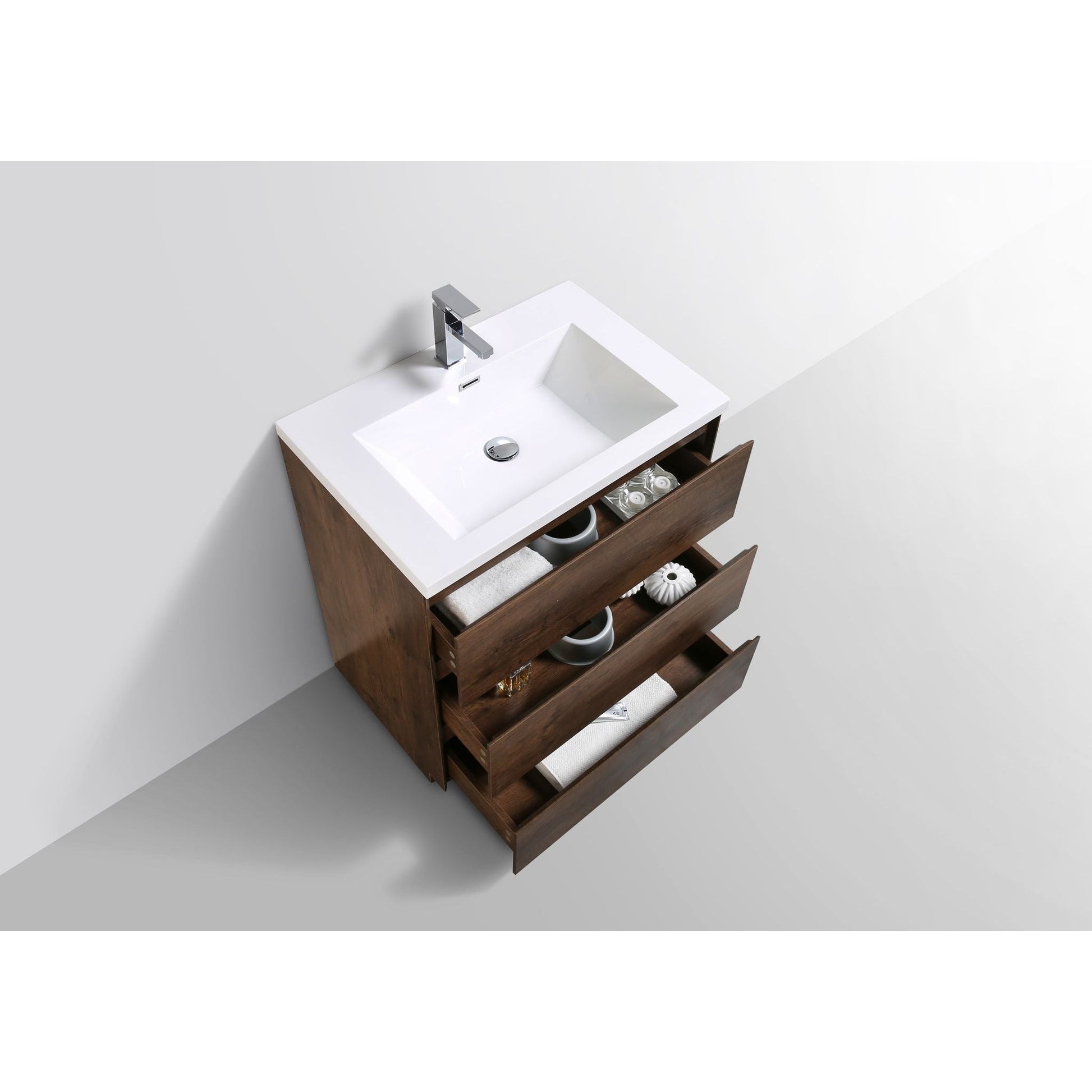 Moreno Bath Angeles 30" Rosewood Freestanding Vanity With Single Reinforced White Acrylic Sink