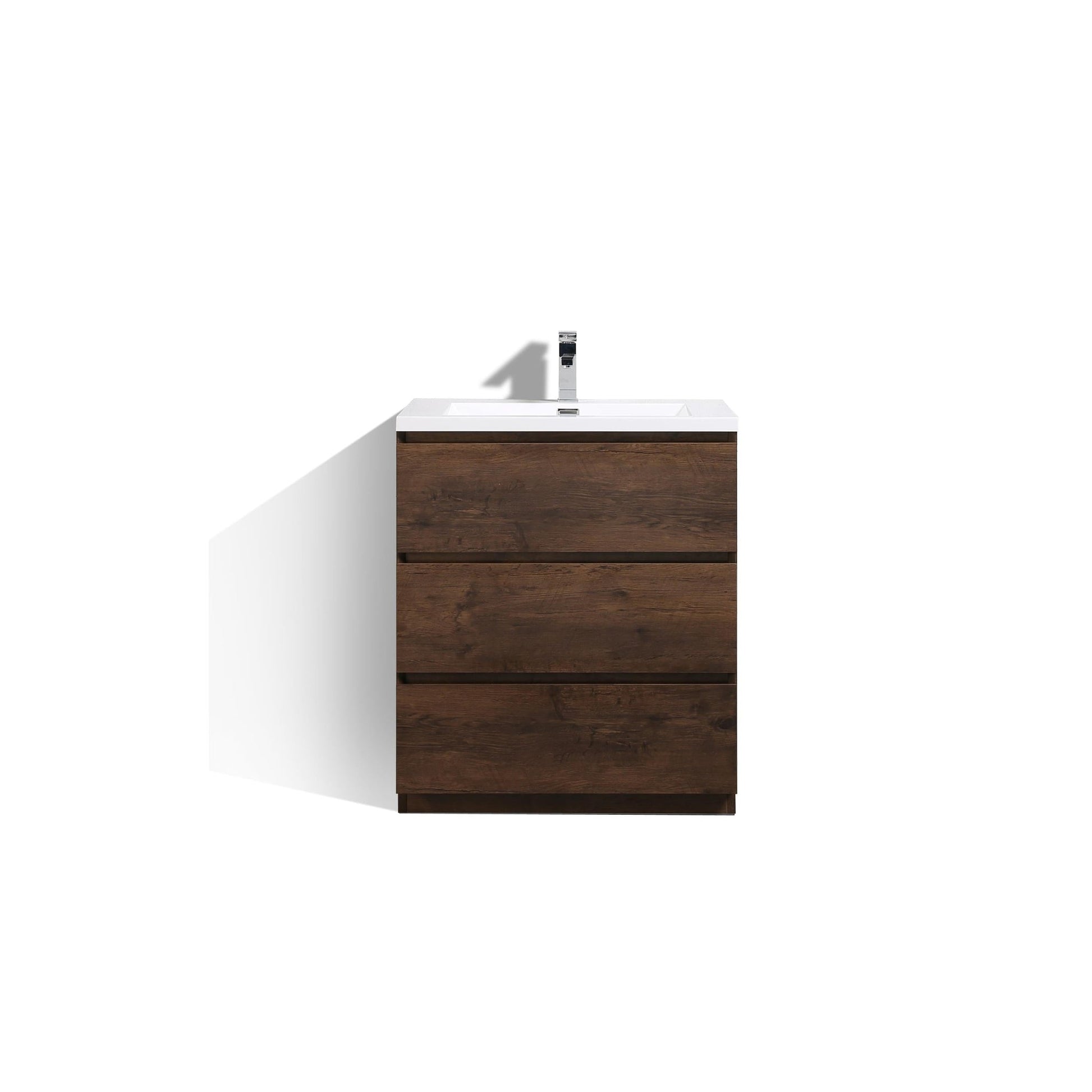 Moreno Bath Angeles 30" Rosewood Freestanding Vanity With Single Reinforced White Acrylic Sink