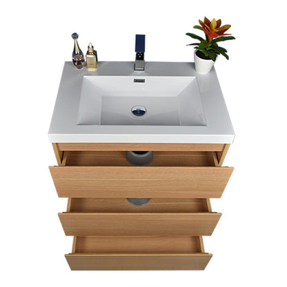 Moreno Bath Angeles 30" White Oak Freestanding Vanity With Single Reinforced White Acrylic Sink