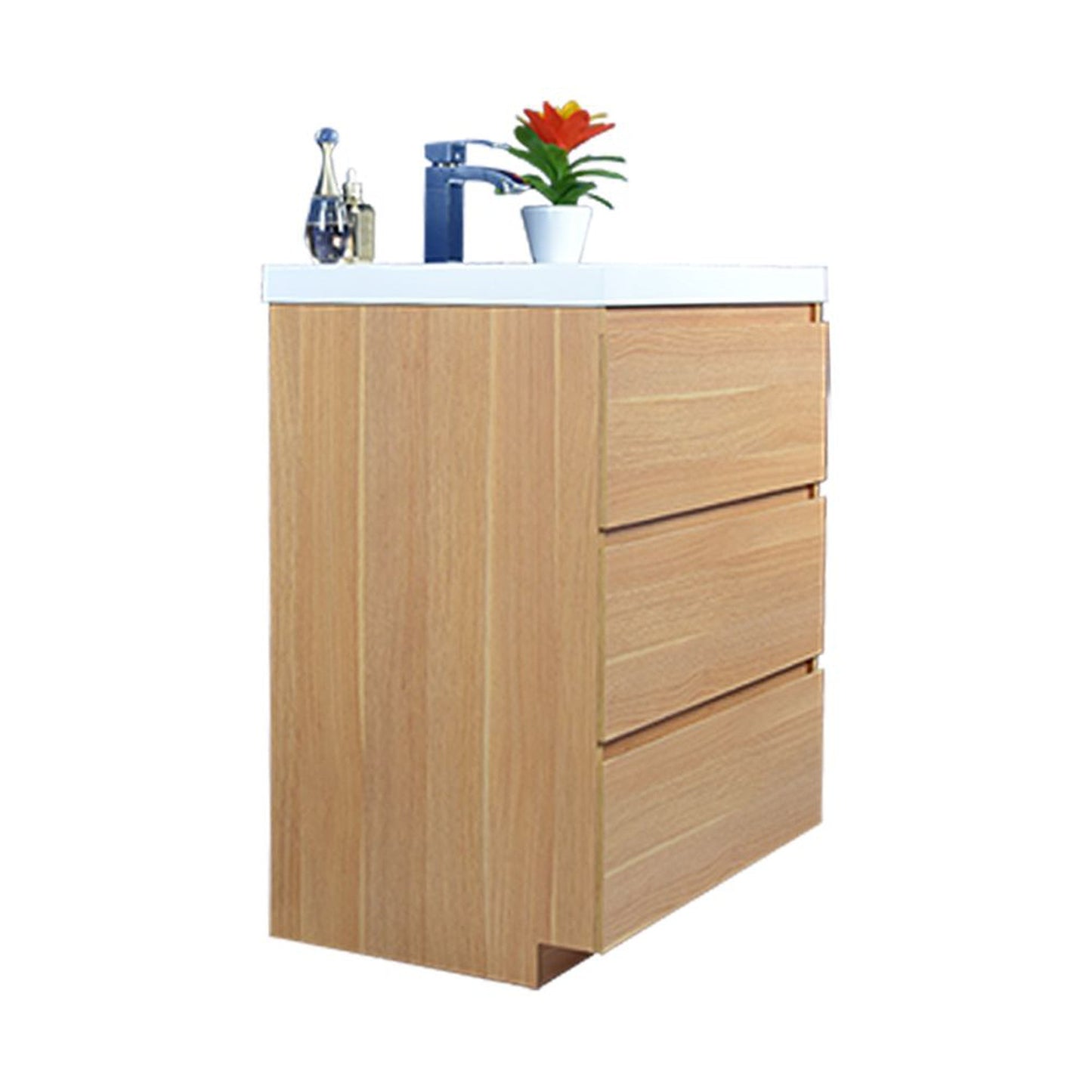 Moreno Bath Angeles 30" White Oak Freestanding Vanity With Single Reinforced White Acrylic Sink