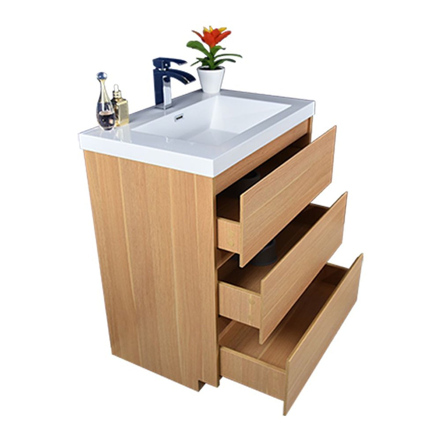 Moreno Bath Angeles 30" White Oak Freestanding Vanity With Single Reinforced White Acrylic Sink