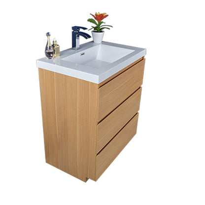 Moreno Bath Angeles 30" White Oak Freestanding Vanity With Single Reinforced White Acrylic Sink