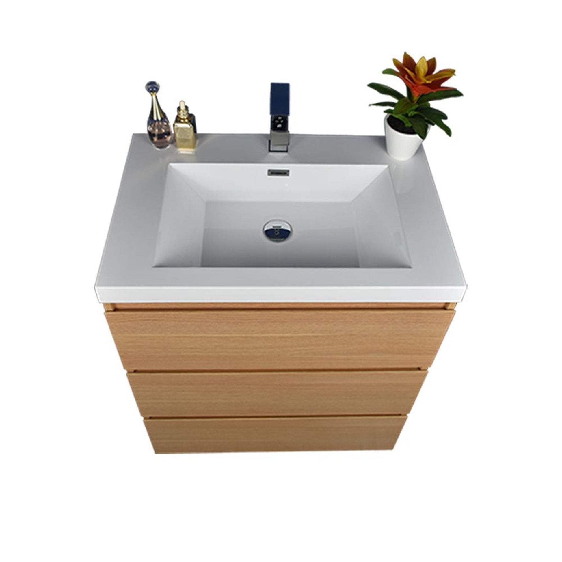 Moreno Bath Angeles 30" White Oak Freestanding Vanity With Single Reinforced White Acrylic Sink