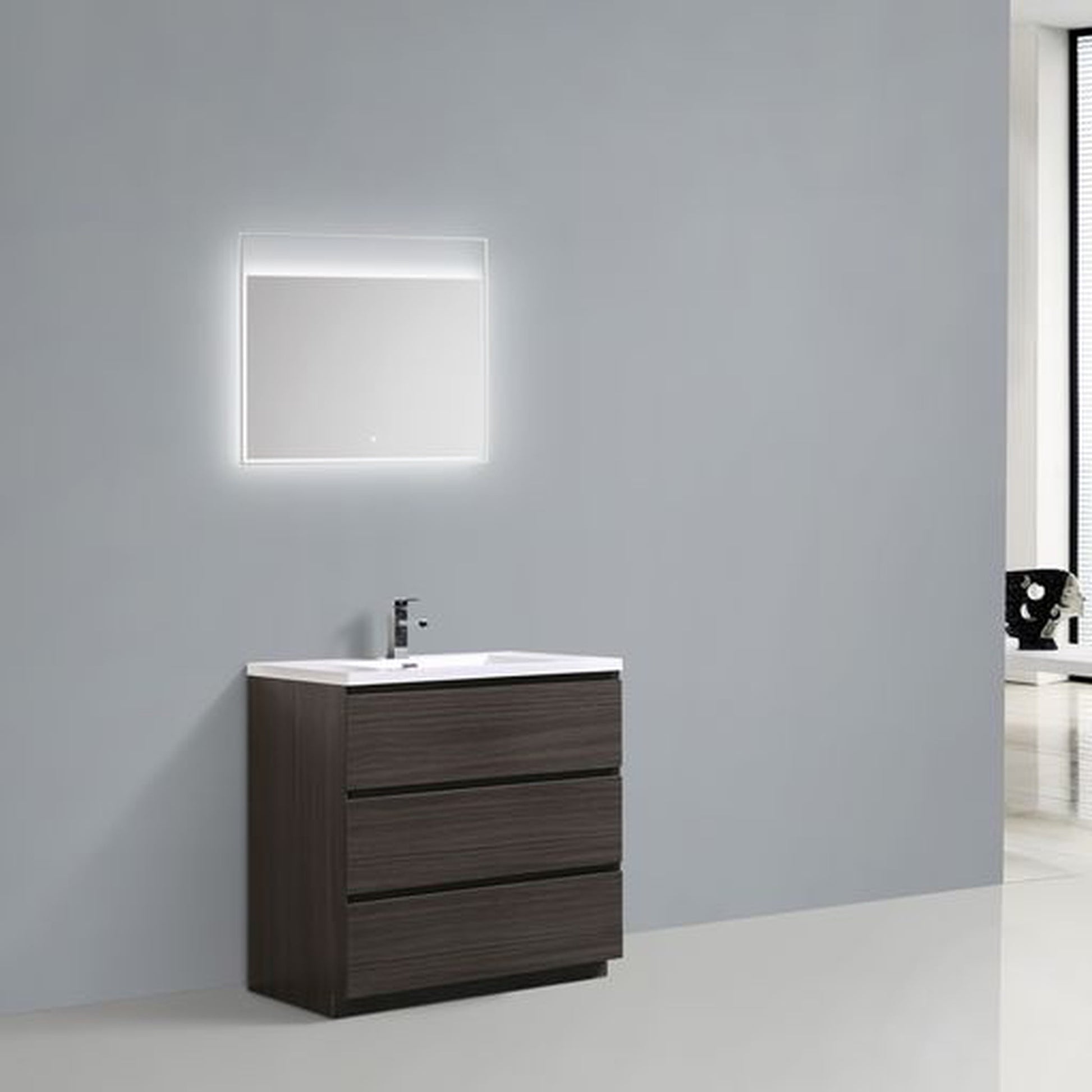 Moreno Bath Angeles 36" Dark Gray Oak Freestanding Vanity With Single Reinforced White Acrylic Sink