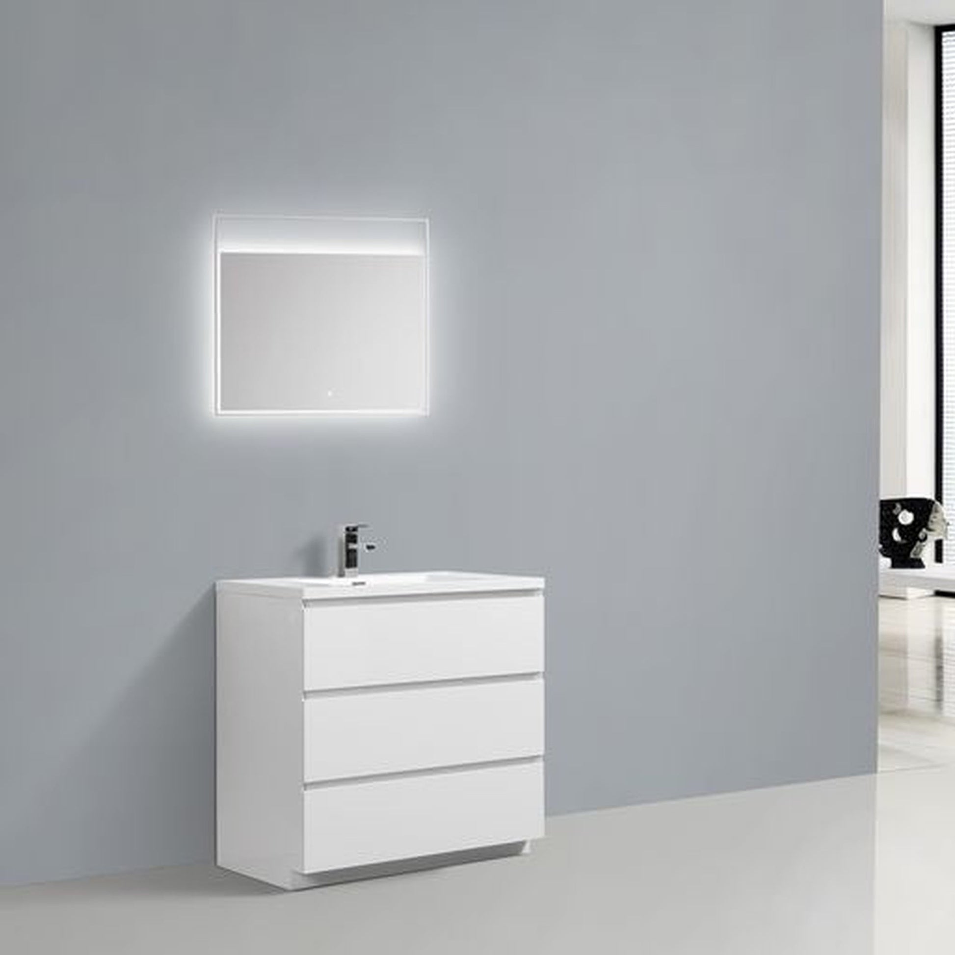 Moreno Bath Angeles 36" High Gloss White Freestanding Vanity With Single Reinforced White Acrylic Sink