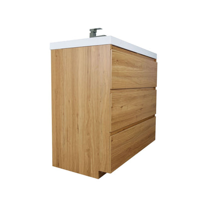 Moreno Bath Angeles 36" Nature Oak Freestanding Vanity With Single Reinforced White Acrylic Sink