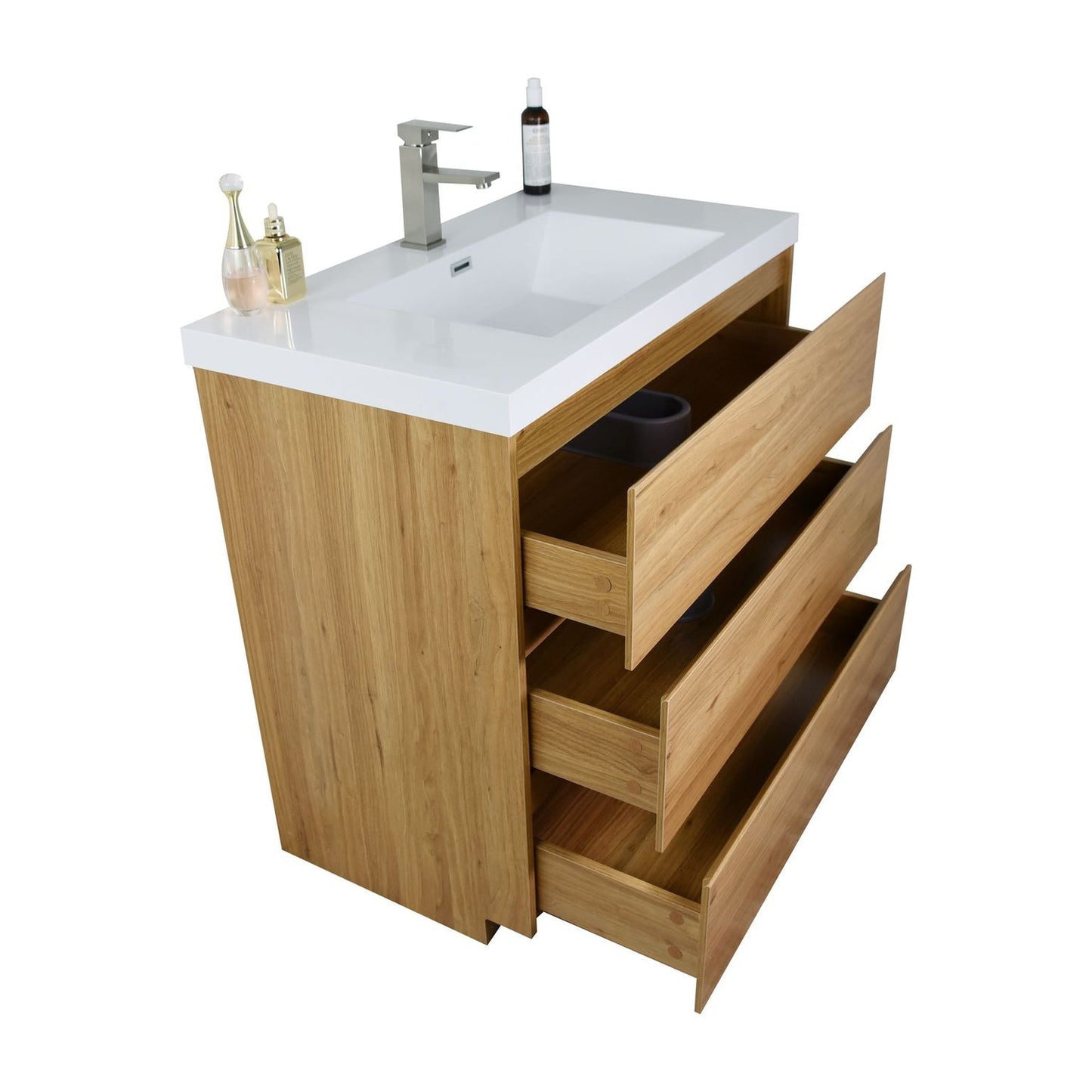 Moreno Bath Angeles 36" Nature Oak Freestanding Vanity With Single Reinforced White Acrylic Sink