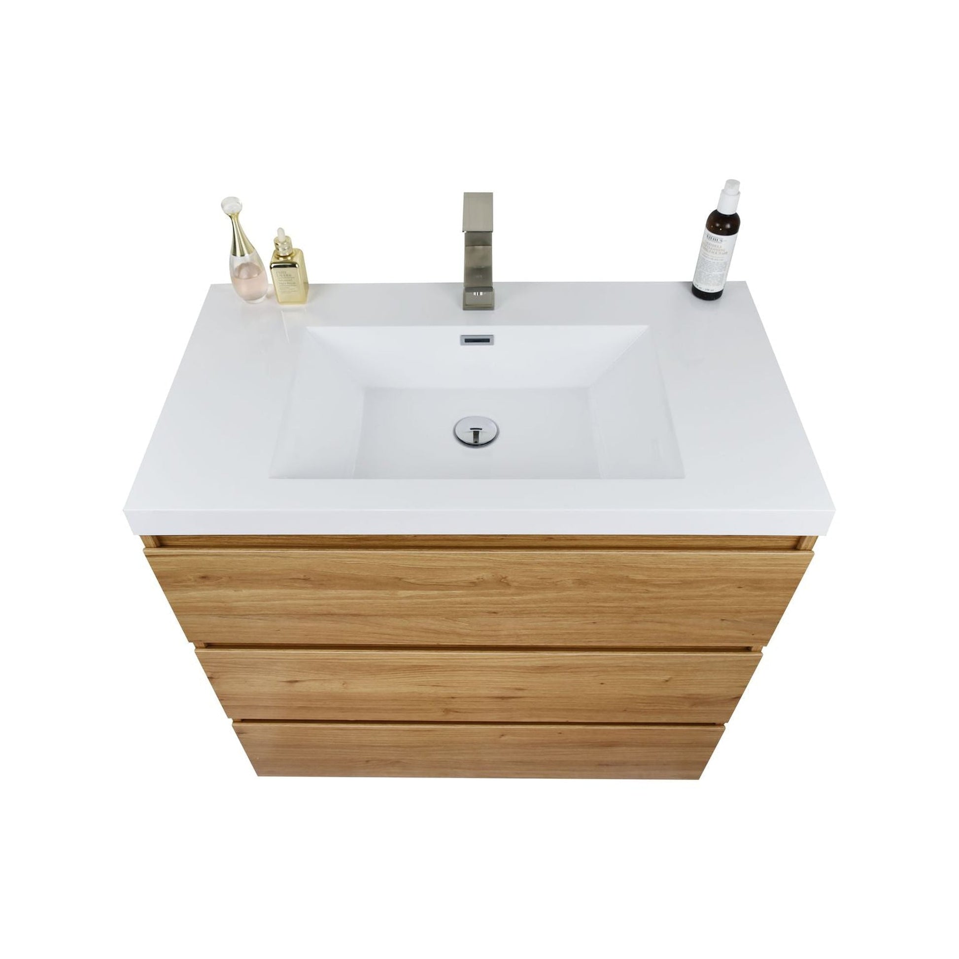 Moreno Bath Angeles 36" Nature Oak Freestanding Vanity With Single Reinforced White Acrylic Sink