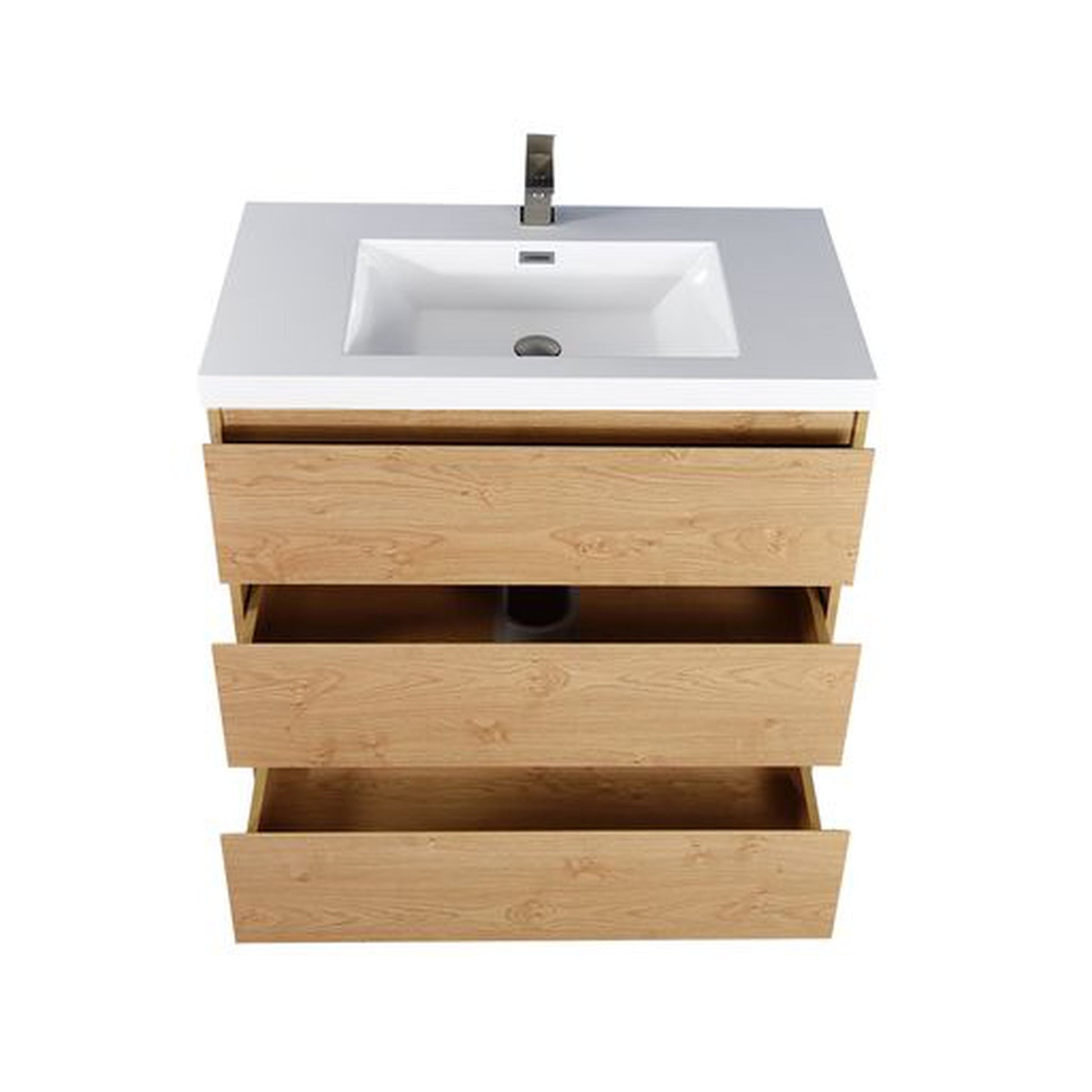 Moreno Bath Angeles 36" New England Oak Freestanding Vanity With Single Reinforced White Acrylic Sink