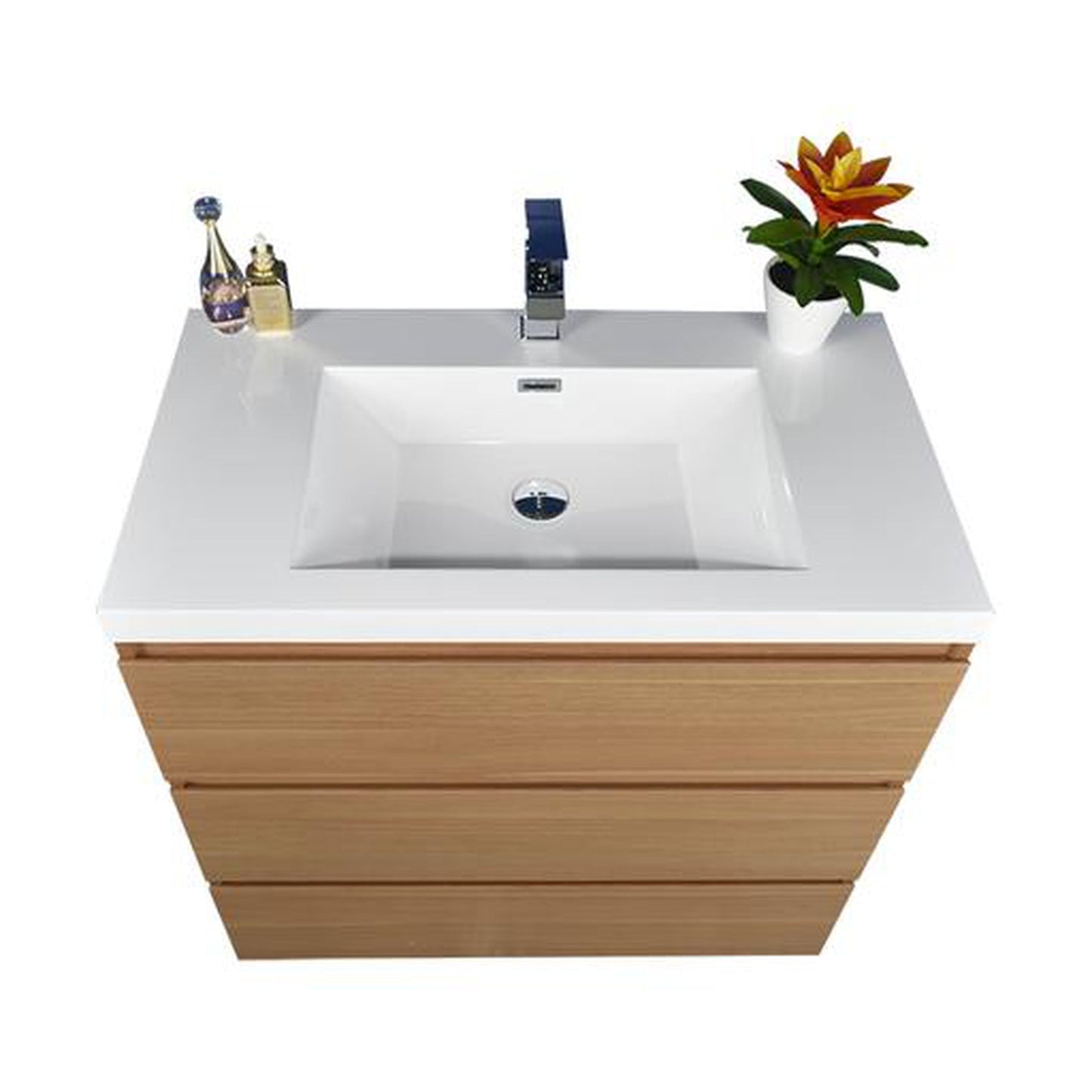 Moreno Bath Angeles 36" White Oak Freestanding Vanity With Single Reinforced White Acrylic Sink