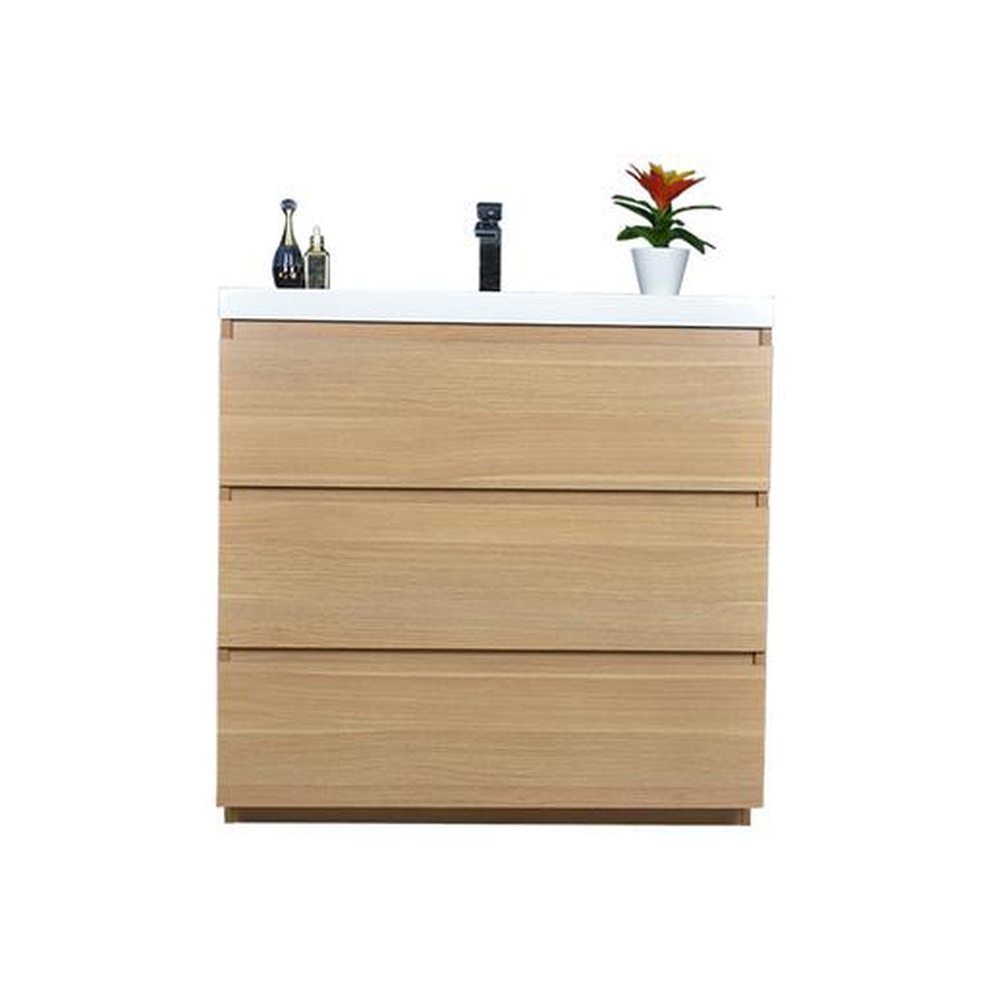 Moreno Bath Angeles 36" White Oak Freestanding Vanity With Single Reinforced White Acrylic Sink