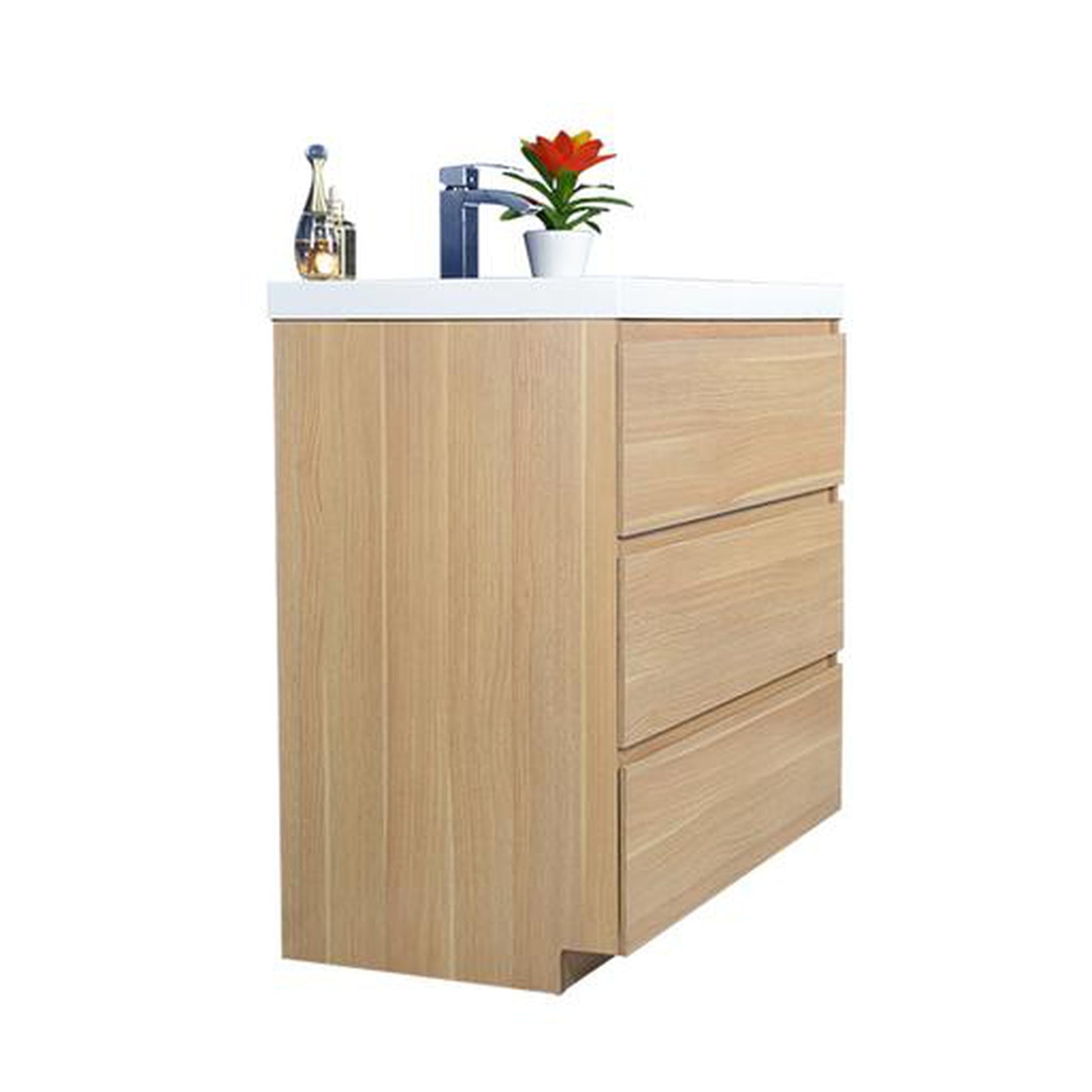 Moreno Bath Angeles 36" White Oak Freestanding Vanity With Single Reinforced White Acrylic Sink