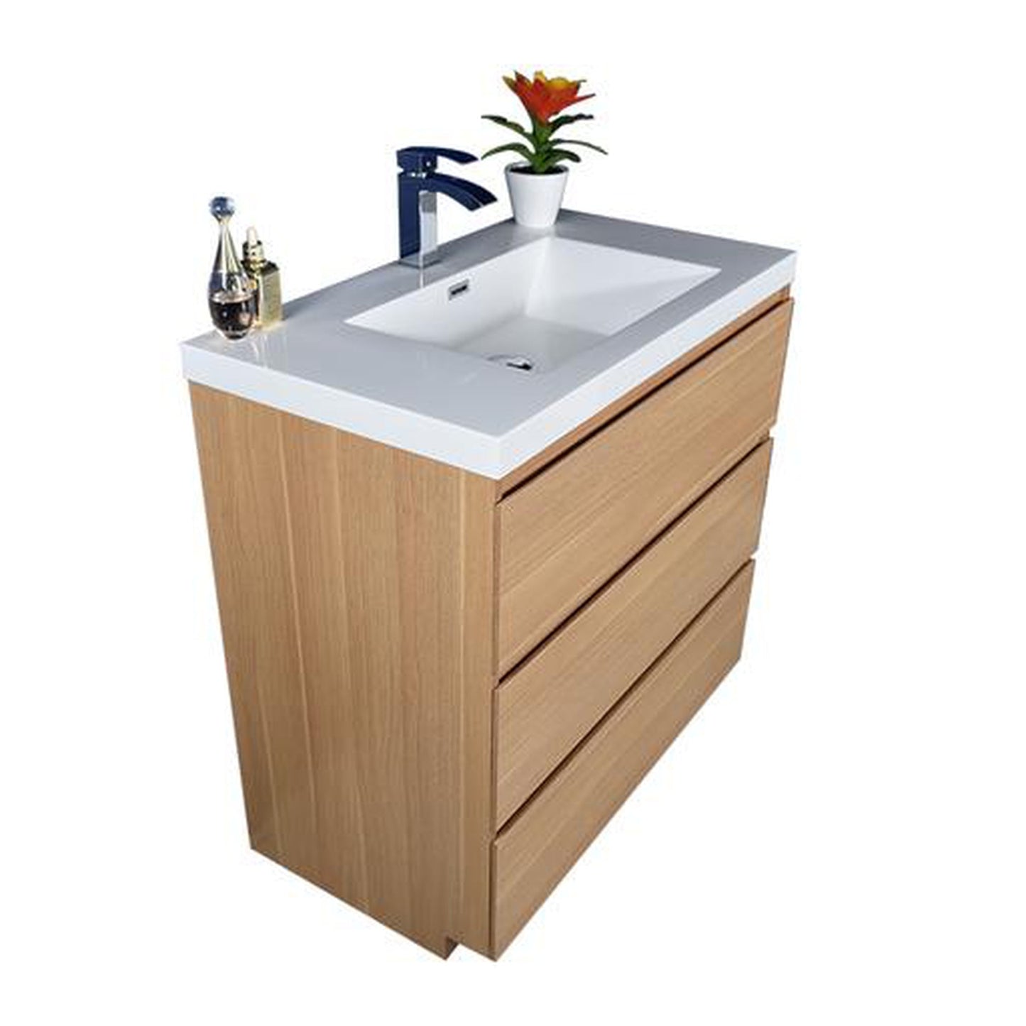 Moreno Bath Angeles 36" White Oak Freestanding Vanity With Single Reinforced White Acrylic Sink
