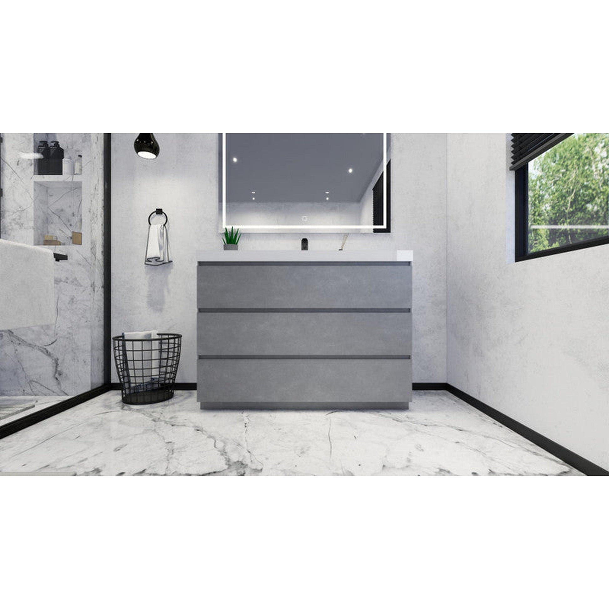 Moreno Bath Angeles 42" Cement Gray Freestanding Vanity With Single Reinforced White Acrylic Sink