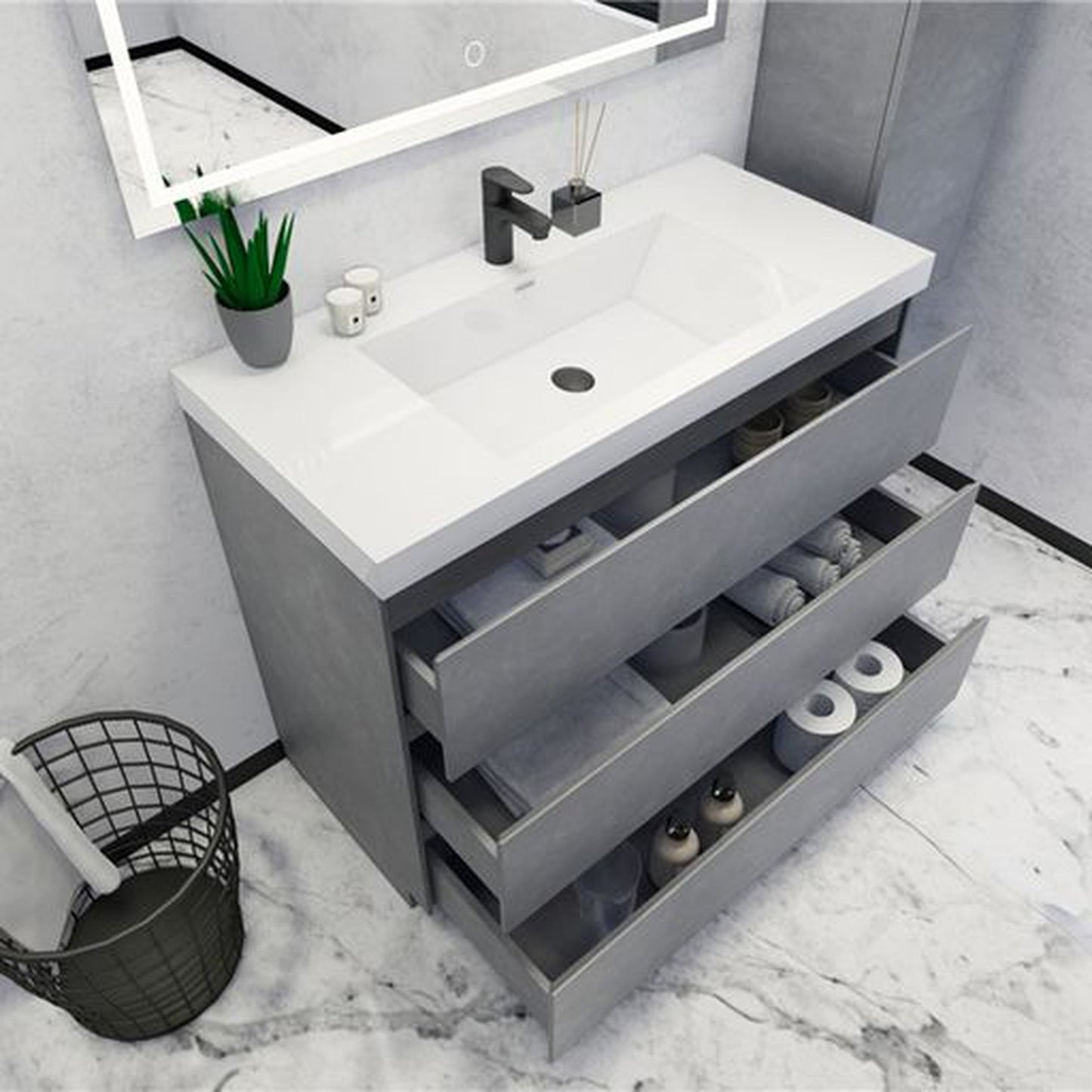 Moreno Bath Angeles 42" Cement Gray Freestanding Vanity With Single Reinforced White Acrylic Sink