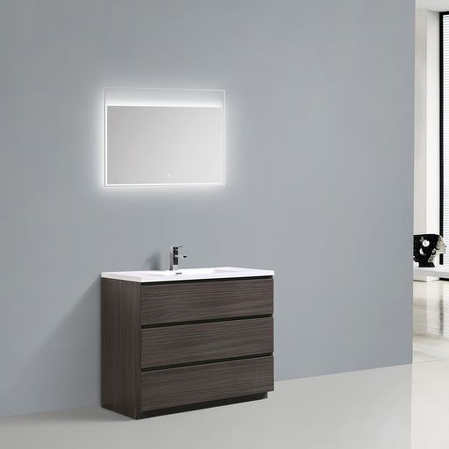 Moreno Bath Angeles 42" Dark Gray Oak Freestanding Vanity With Single Reinforced White Acrylic Sink