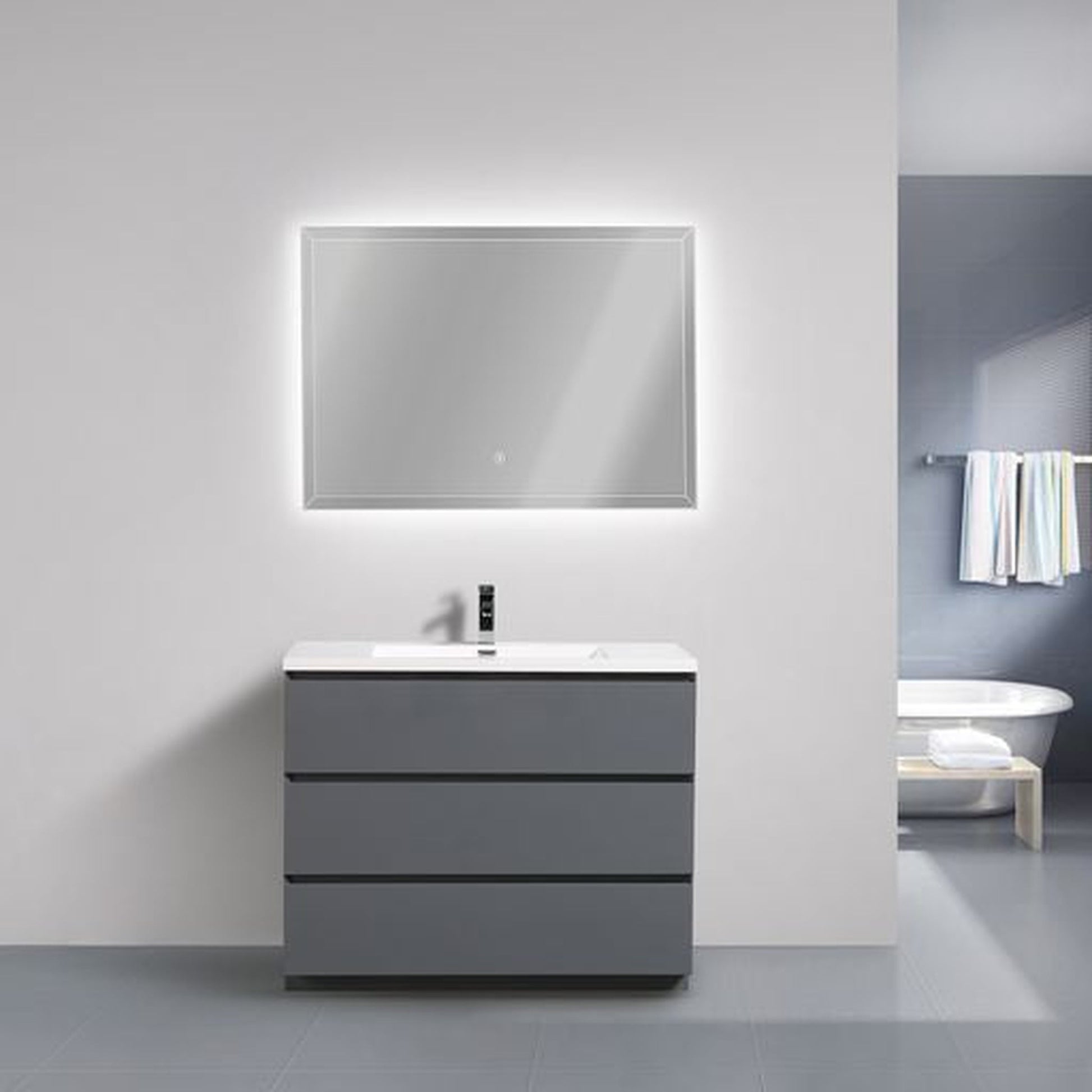 Moreno Bath Angeles 42" High Gloss Gray Freestanding Vanity With Single Reinforced White Acrylic Sink