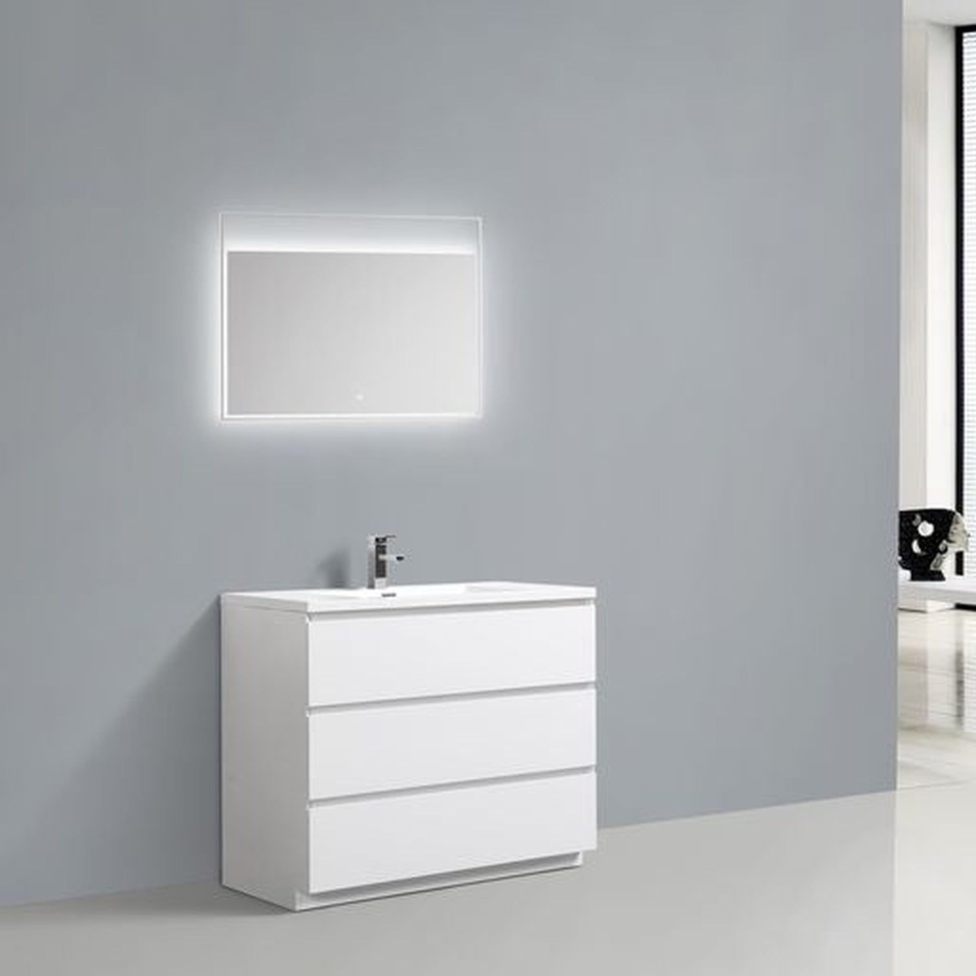 Moreno Bath Angeles 42" High Gloss White Freestanding Vanity With Single Reinforced White Acrylic Sink