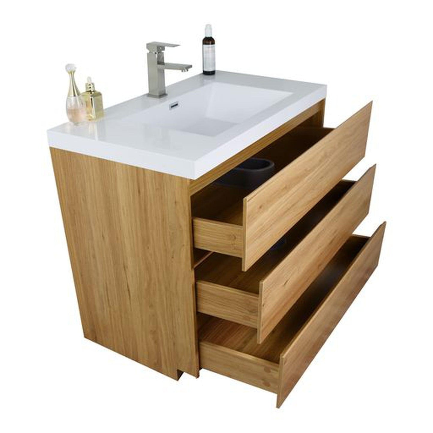 Moreno Bath Angeles 42" Nature Oak Freestanding Vanity With Single Reinforced White Acrylic Sink