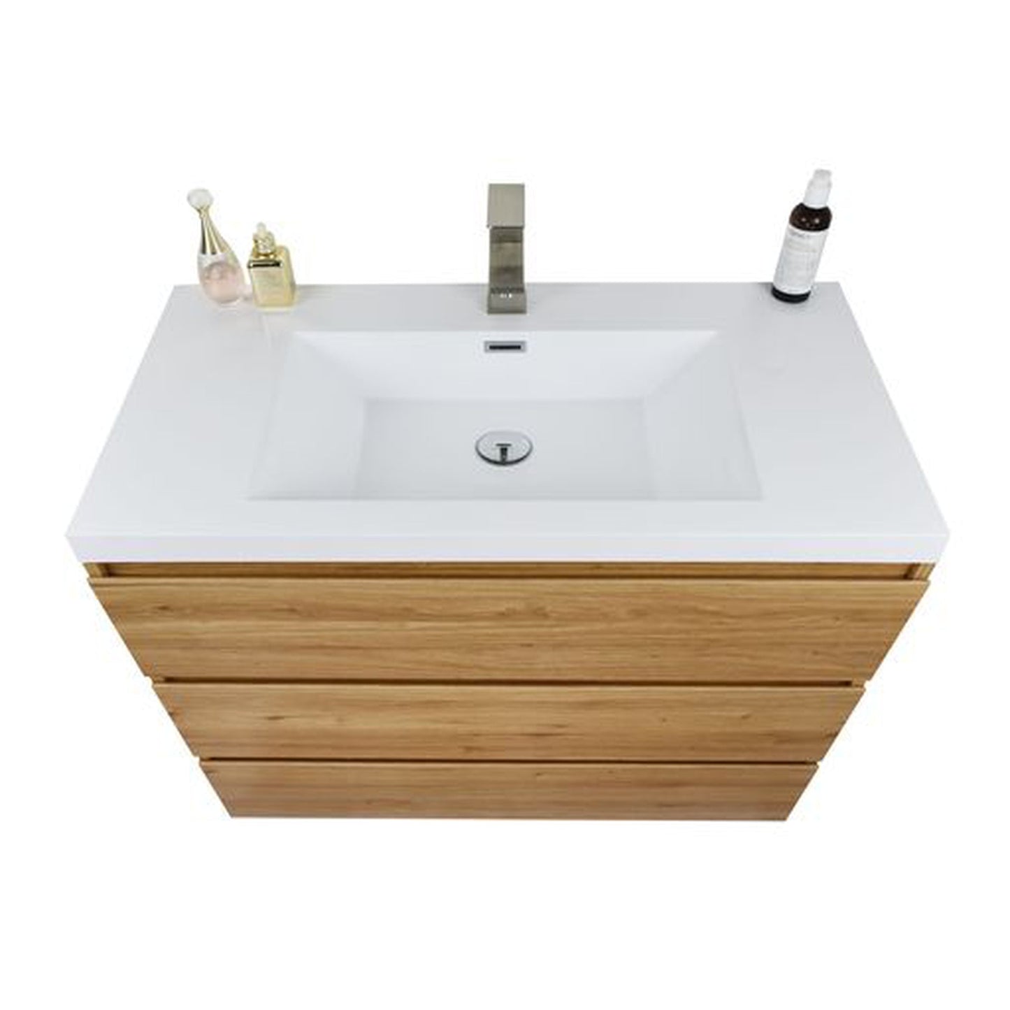 Moreno Bath Angeles 42" Nature Oak Freestanding Vanity With Single Reinforced White Acrylic Sink