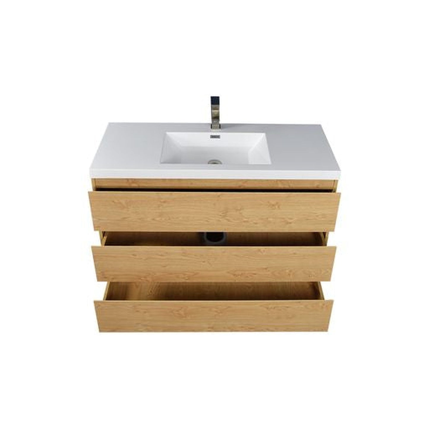 Moreno Bath Angeles 42" New England Oak Freestanding Vanity With Single Reinforced White Acrylic Sink