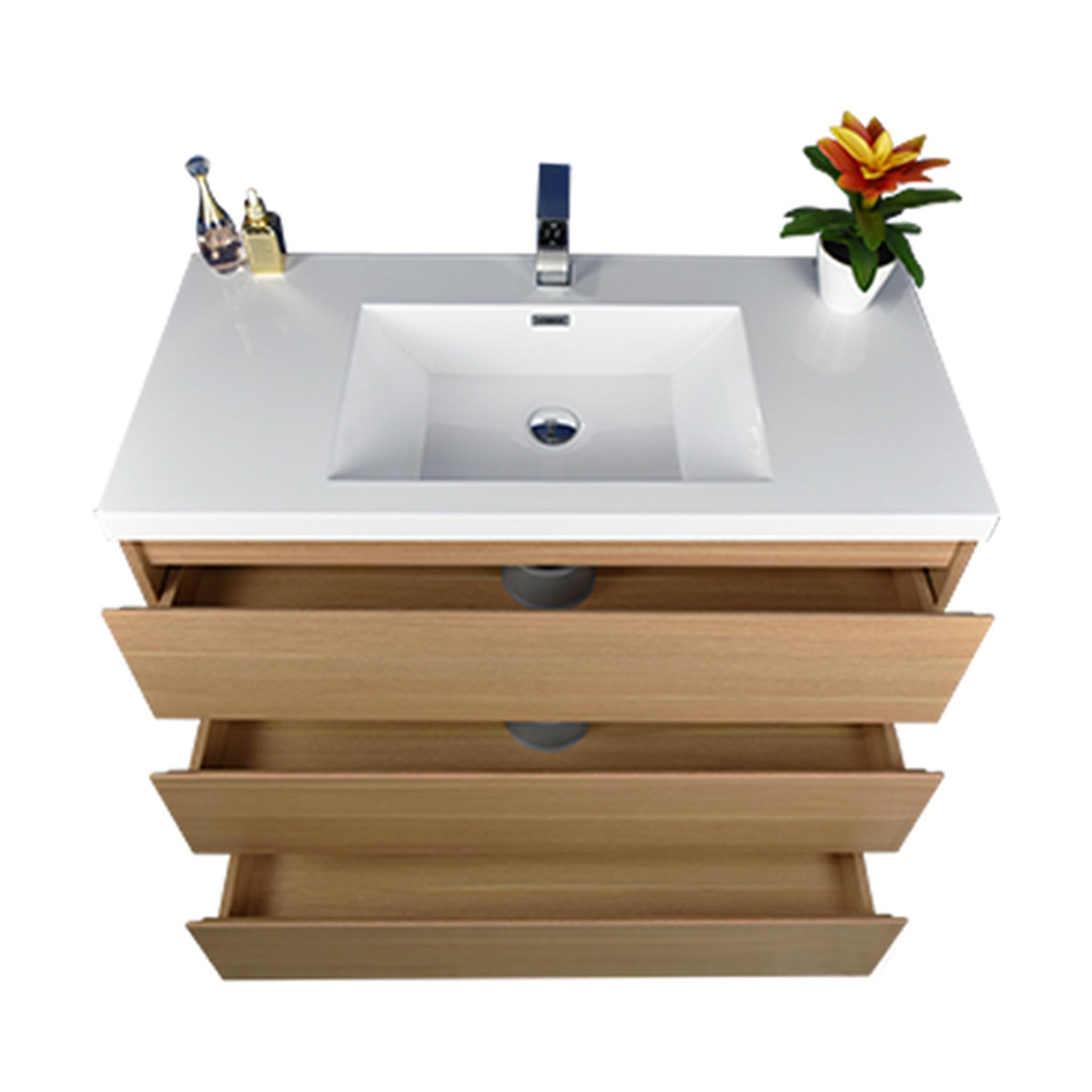 Moreno Bath Angeles 42" White Oak Freestanding Vanity With Single Reinforced White Acrylic Sink