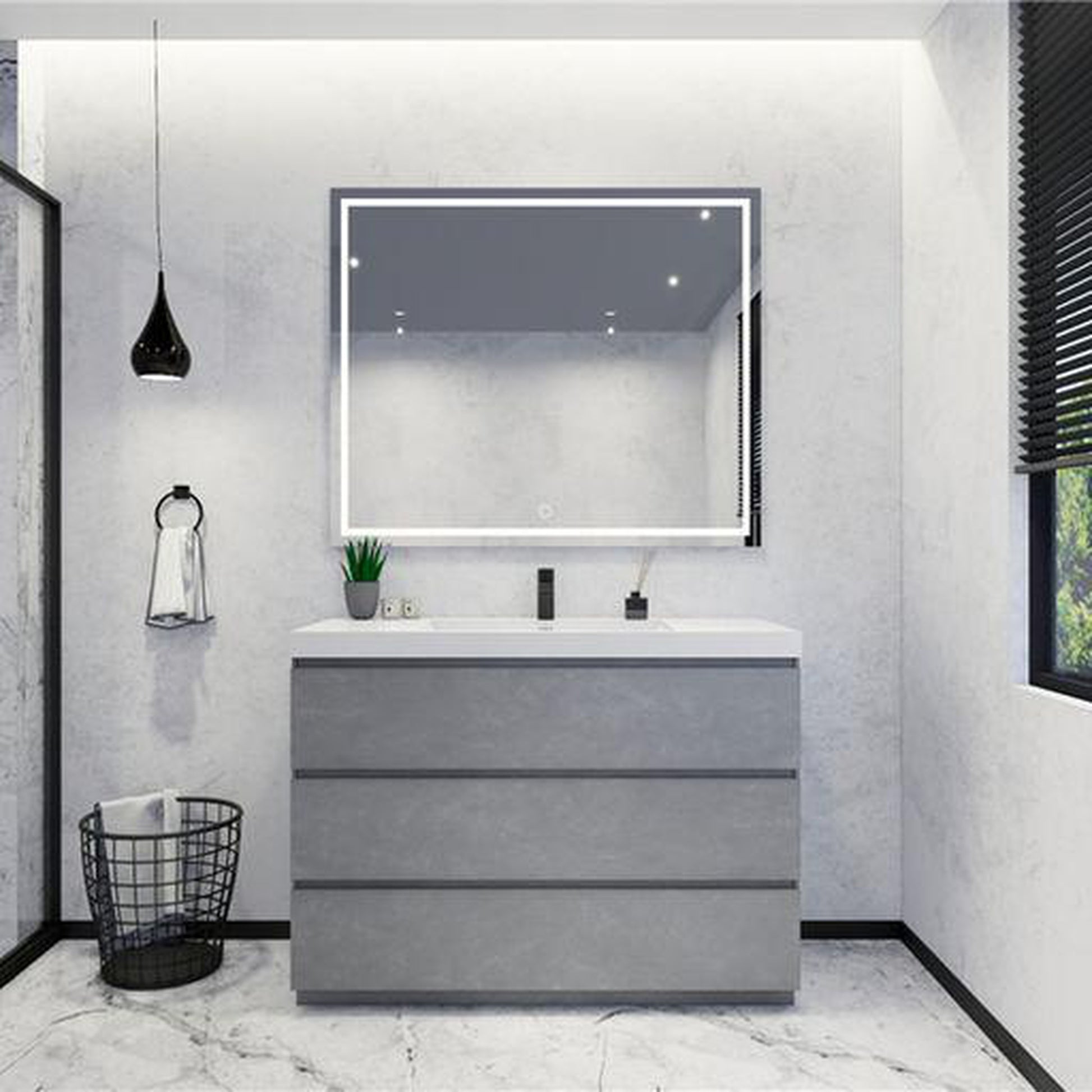 Moreno Bath Angeles 48" Cement Gray Freestanding Vanity With Single Reinforced White Acrylic Sink